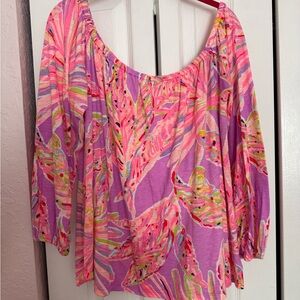 Lilly Pulitzer Pink and Purple Leaf Print Blouse